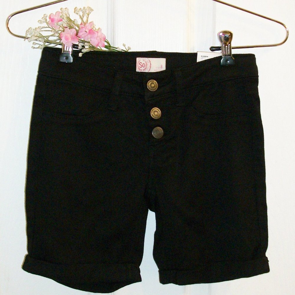SO Girls Size 8 Black Stretch Bermuda Shorts NWT
